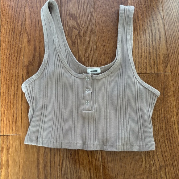 Garage White Ribbed Crop Tank Top - Picture 1 of 2
